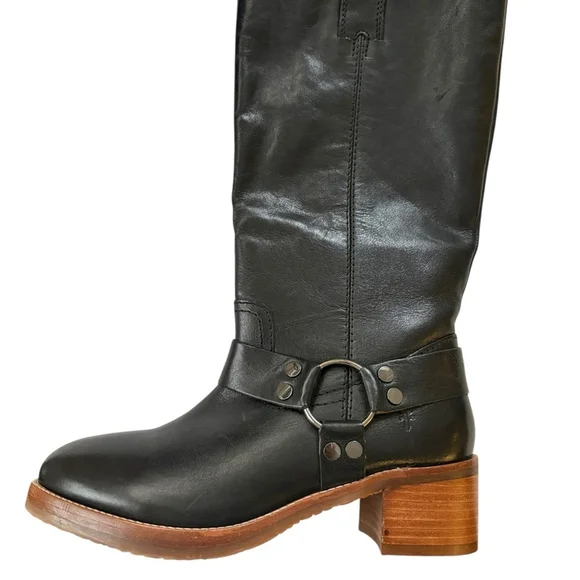 Frye Camryn Tall Shaft Harness Boots Black Leather in Sz 9 - Picture 12 of 12
